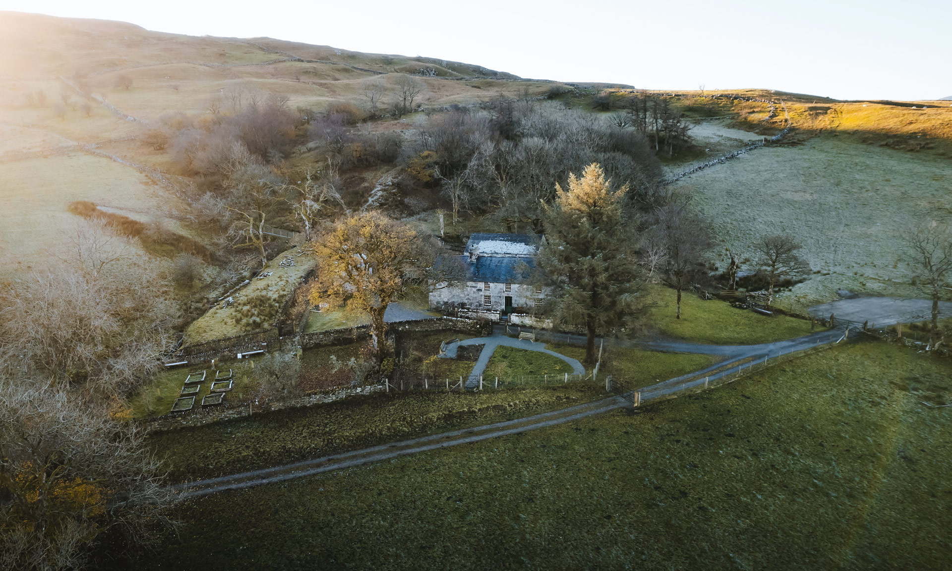 Aerial photo of the Yr Ysgwrn farmhouse